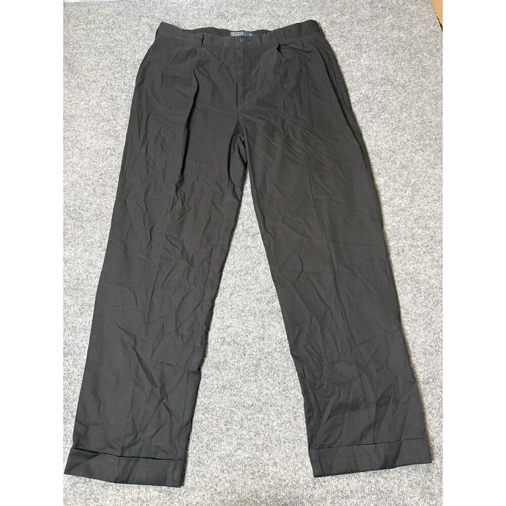Polo Ralph Lauren Chino Pants Mens 36x32 Black Classic Pleated Cuffed Hammond